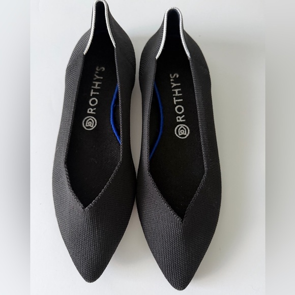Rothy's Black Pointed Flats with White Trim - Picture 4 of 5